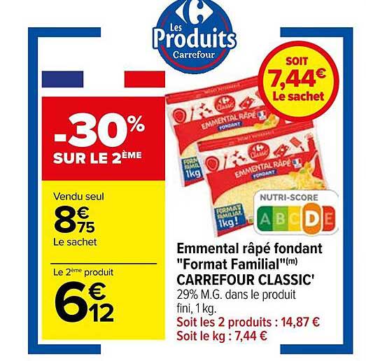 emmental râpé fondant "format familial" carrefour classic'