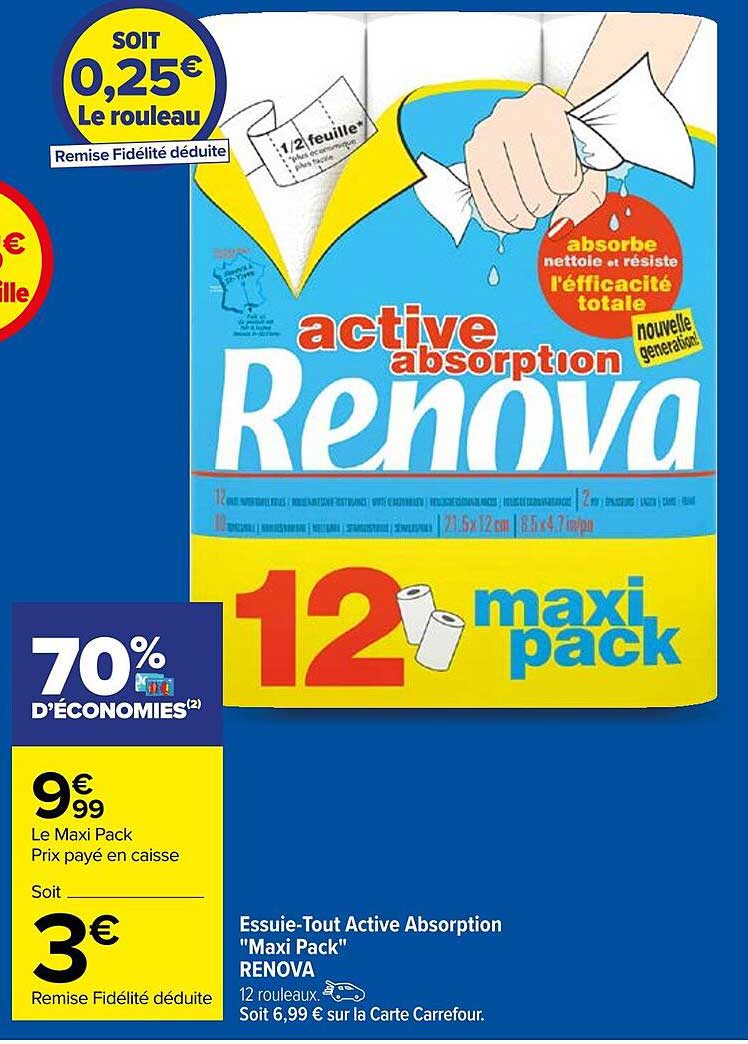 essuie-tout active absorption "maxi pack" renova