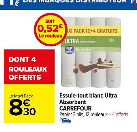 essuie-tout blanc ultra absorbant carrefour