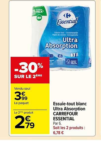 essuie-tout blanc ultra absorption carrefour essential