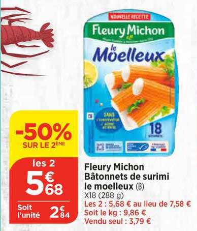 fleury michon bâtonnets de surimi le moelleux