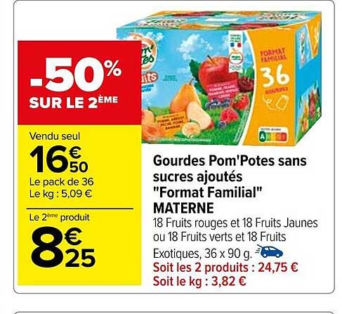 gourdes pom'potes sans sucres ajoutés "format familial" materne