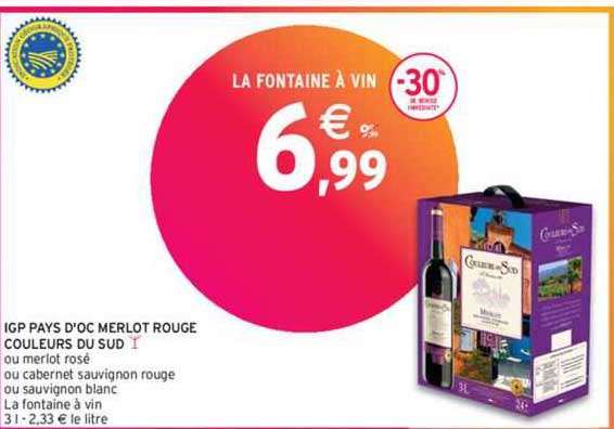 Igp Pays D'oc Merlot Rouge Couleurs Du Sud