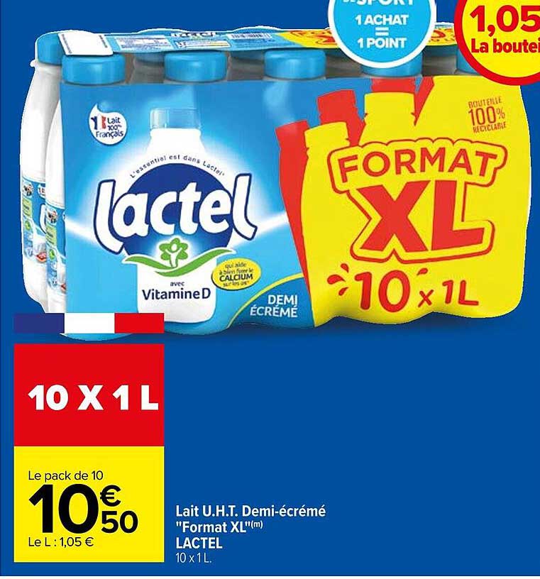 lait u.h.t. demi-écrémé "format xl" lactel