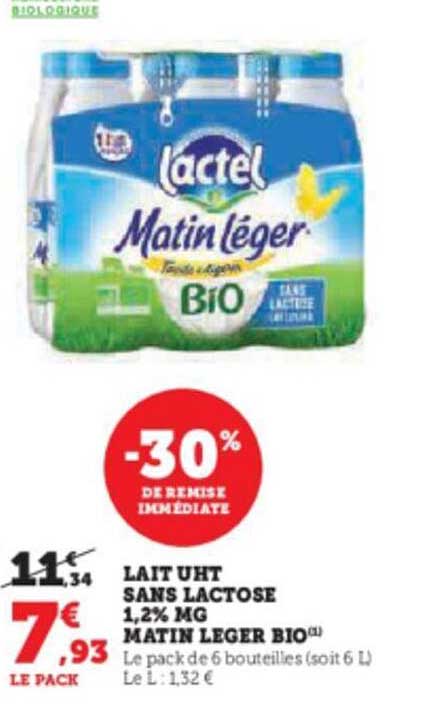 lait uht sans lactose 1,2% mg matin léger bio