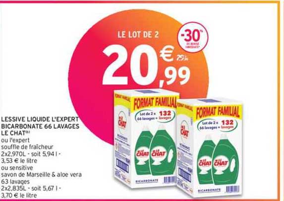 lessive liquide l'expert bicarbonate 66 lavages le chat