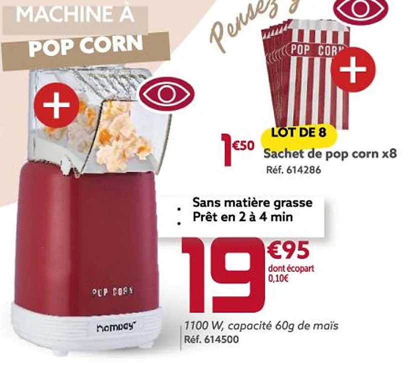 machine à pop corn + sachet de pop corn x 8