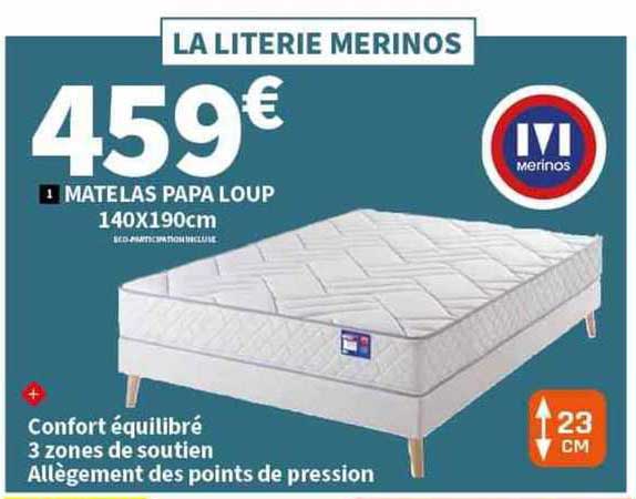 matelas papa loup 140 x 190 cm merinos