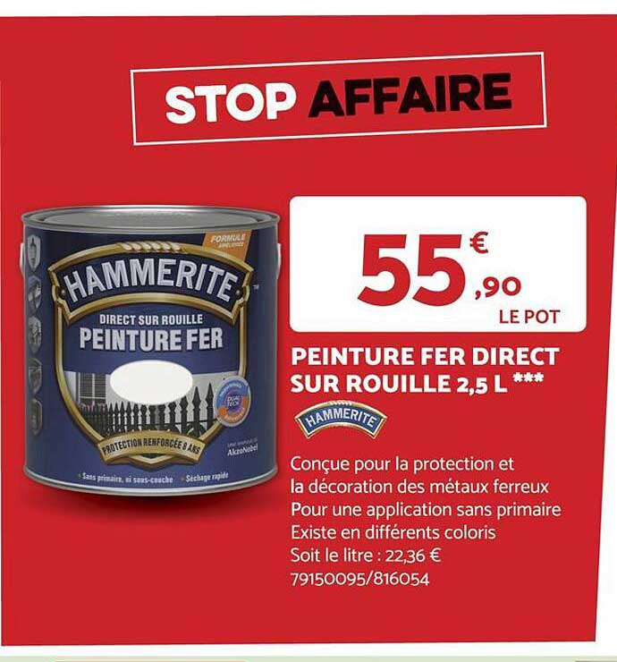 peinture fer direct sur rouille 2,5 l hammerite