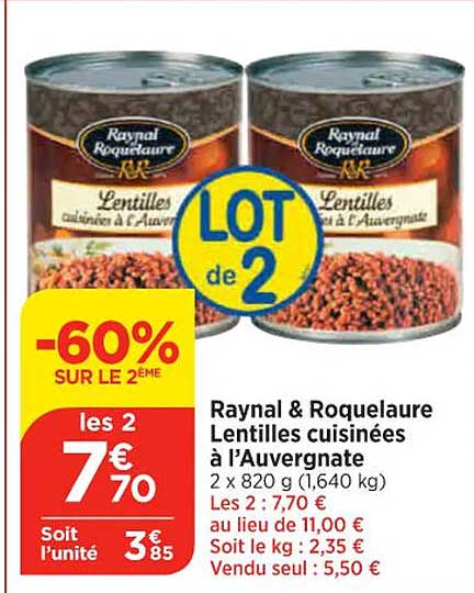 raynal & roquelaure lentilles cuisinées à l'auvergnate