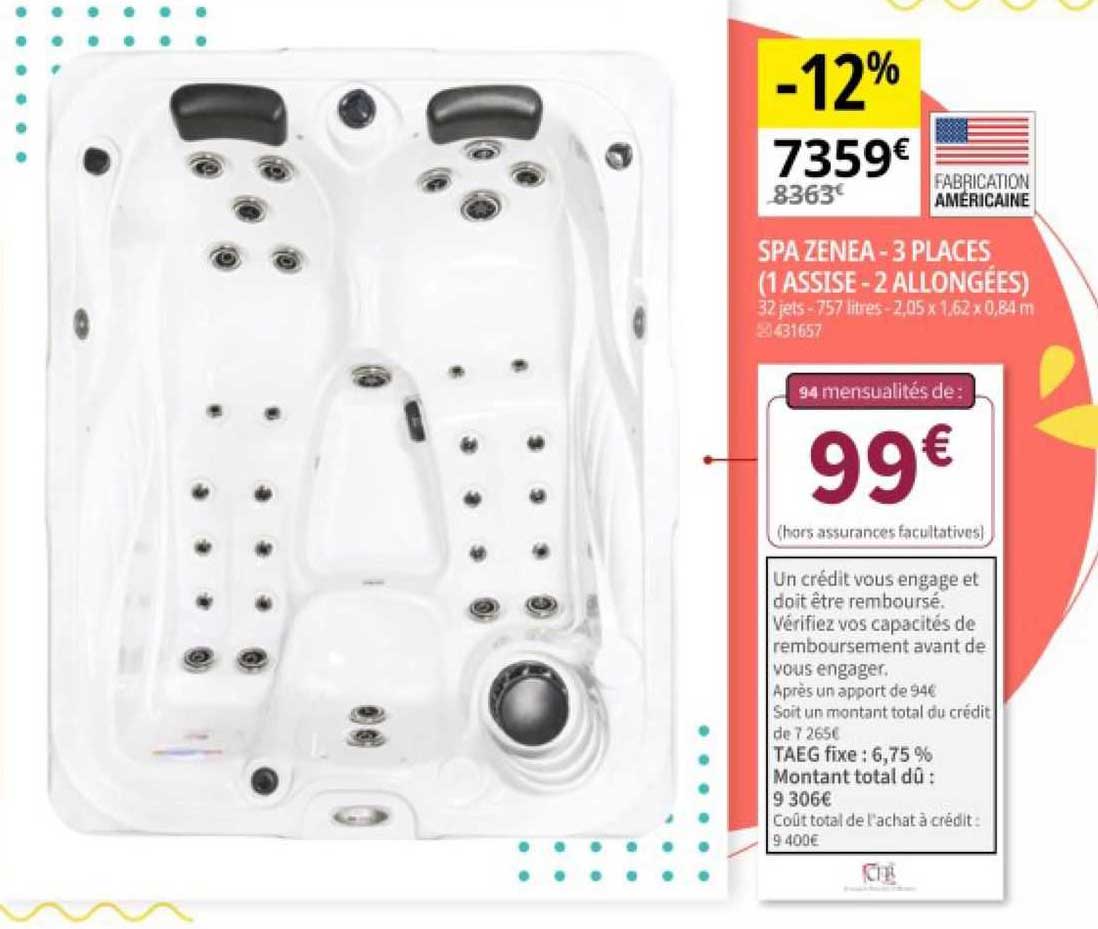 Spa Zenea - 3 Places (1 Assise - 2 Allongées)