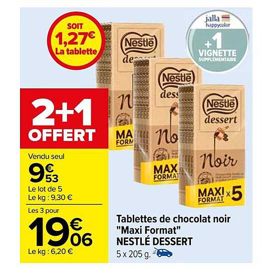 tablettes de chocolat noir "maxi format" nestlé dessert