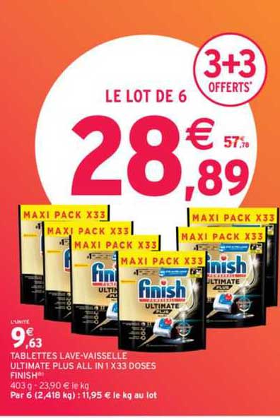 tablettes lave-vaisselle ultimate plus all in 1 x 33 doses finish