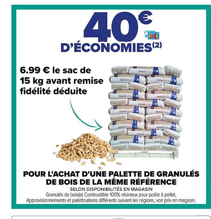 une palette de granulés de bois de la même référence