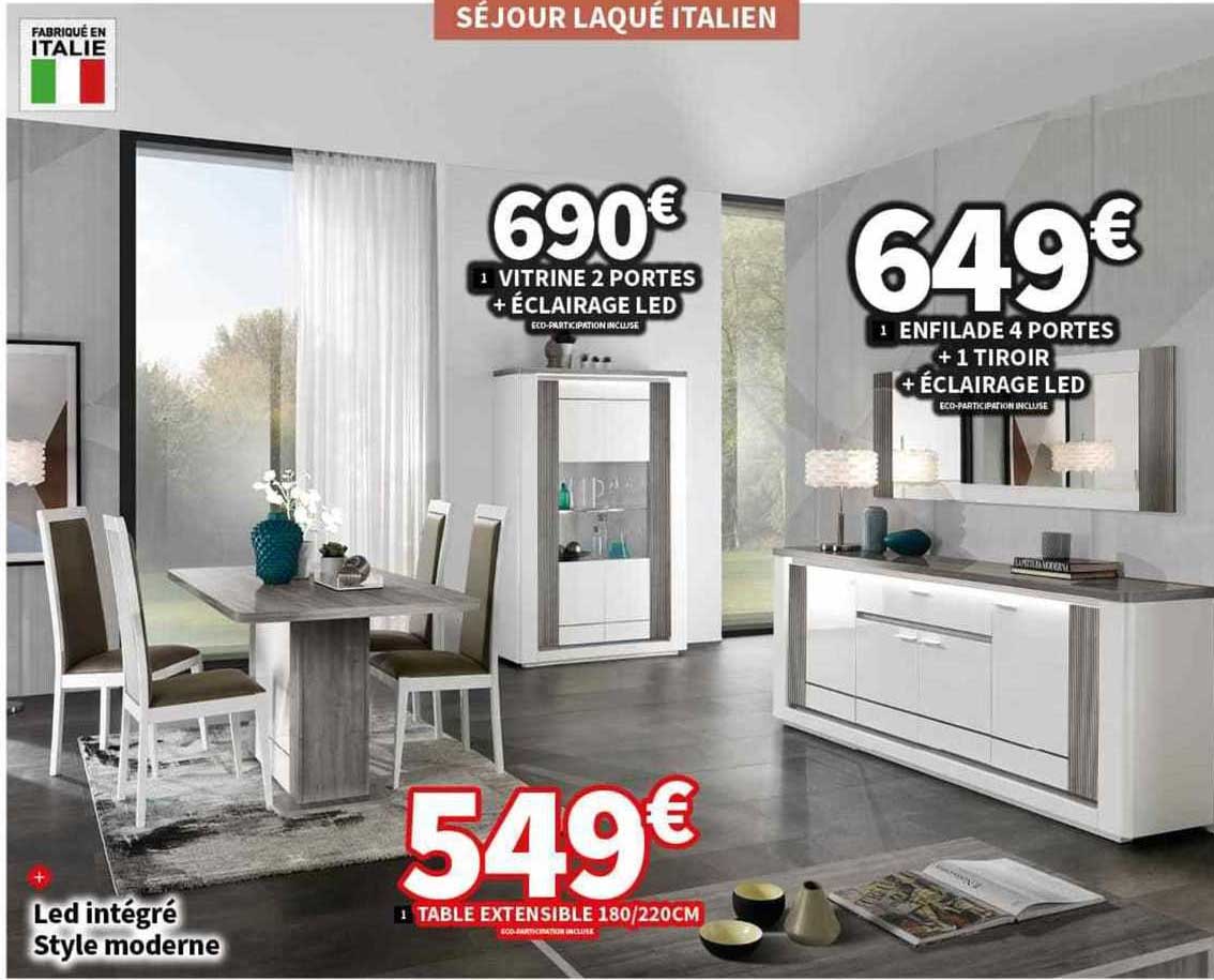 Vitrine 2 Portes + éclairage Led, Enfilade 4 Portes + 1 Tiroir + éclairage Led