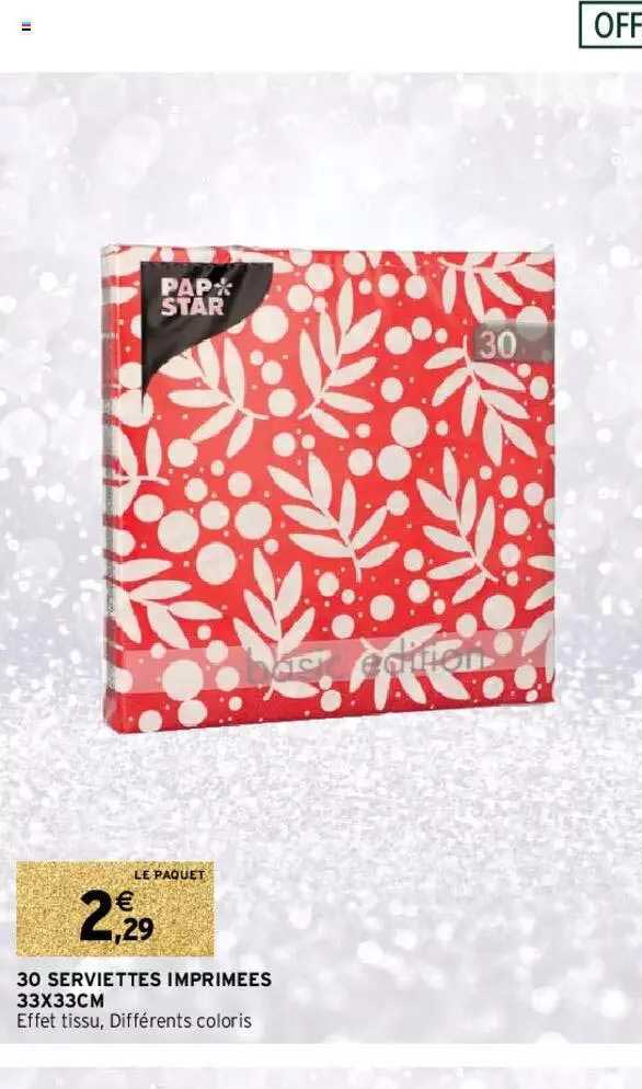 30 serviettes imprimées 33 x 33 cm