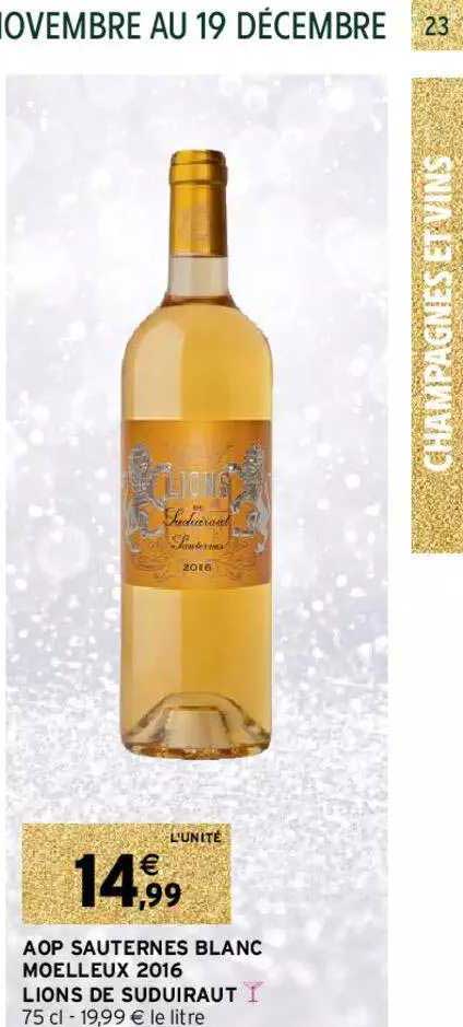 aop sauternes blanc moelleux 2016 lions de suduiraut