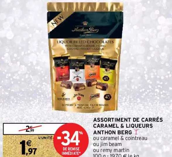 assortiment de carrés caramel & liqueurs anthon berg