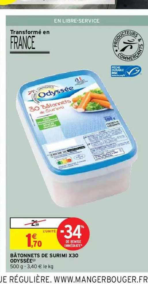 bâtonnets de surimi x30 odyssée
