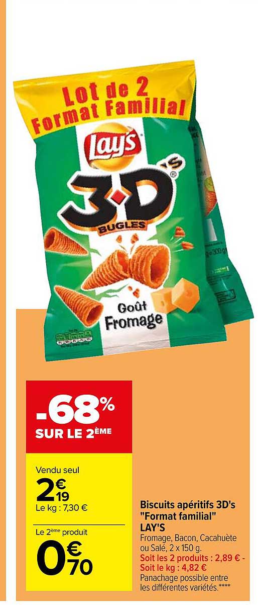 biscuits apéritifs 3d's "format familial" lay's
