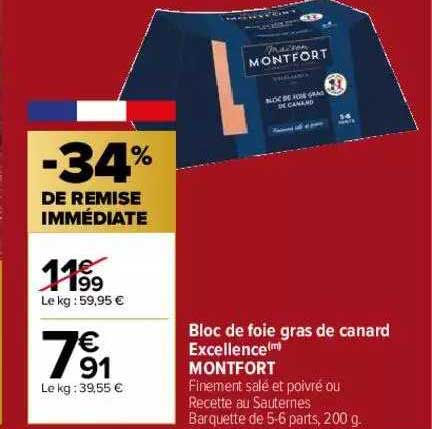 Bloc De Foie Gras De Canard Excellence Montfort
