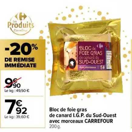 bloc de foie gras de canard i.g.p. du sud-ouest avec morceaux carrefour