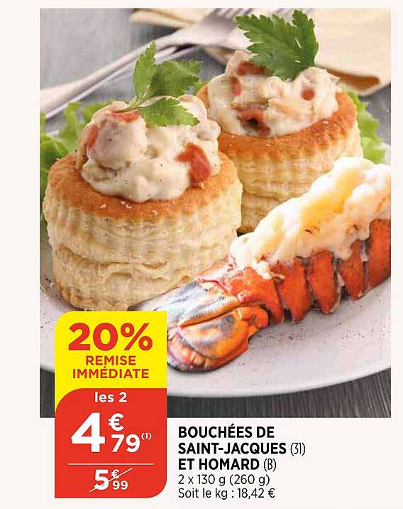 bouchées de saint-jacques et homard