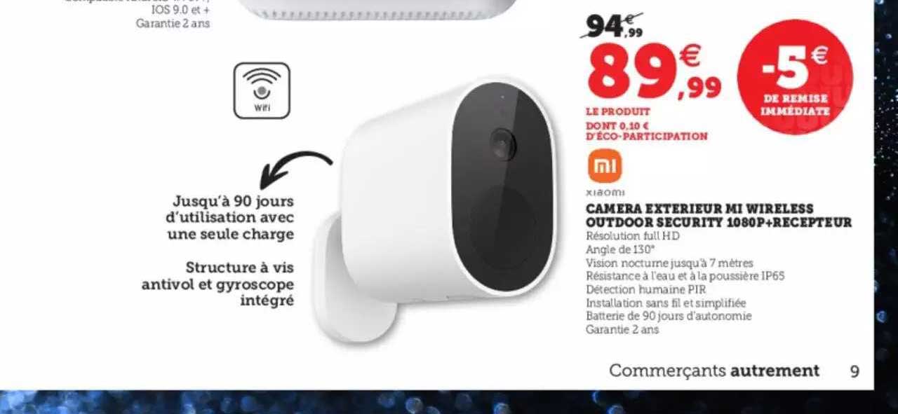 camera extérieur mi wireless outdoor security 1080p + recepteur
