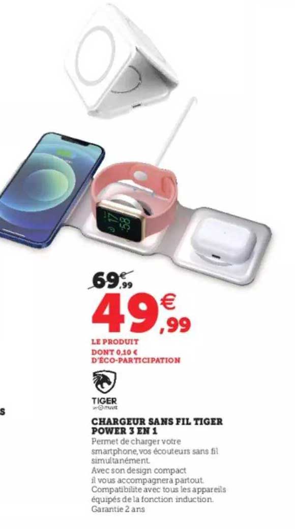 chargeur sans fil tiger power 3 en 1