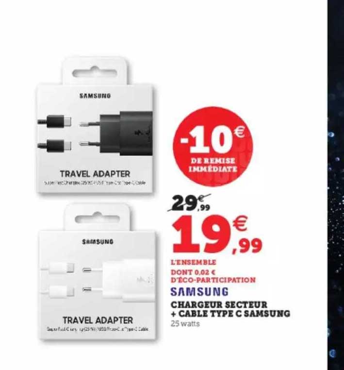 chargeur secteur + câble type c samsung