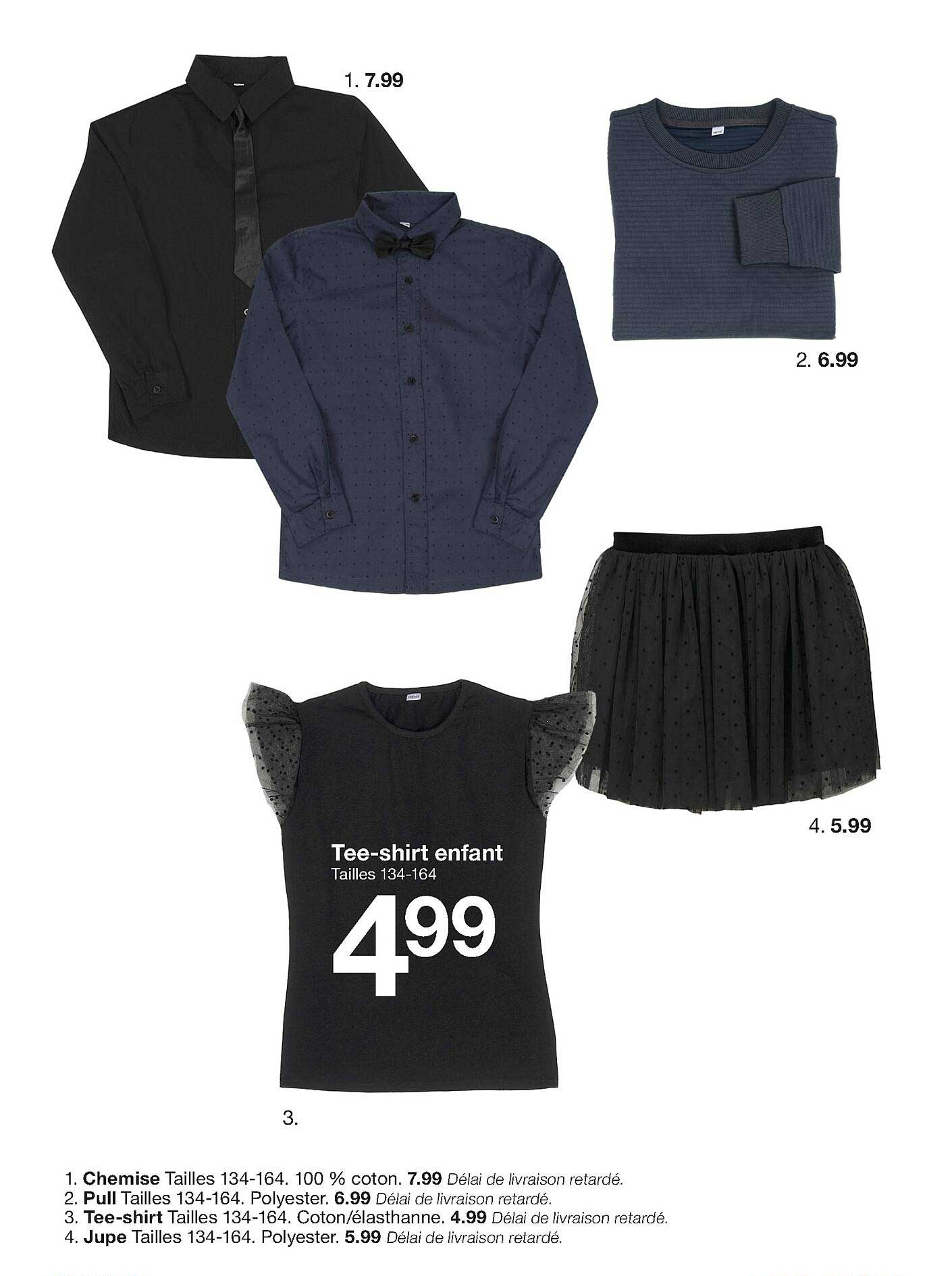 chemise, pull, tee-shirt, jupe