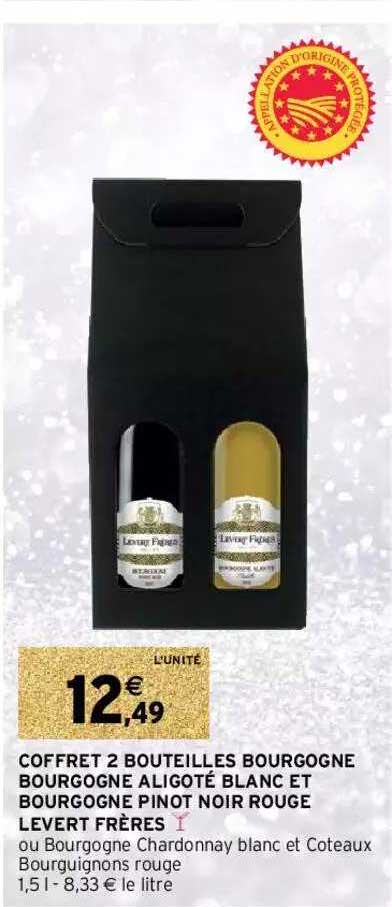 coffret 2 bouteilles bourgogne bourgogne aligoté blanc et bourgogne pinot noir rouge levert frères