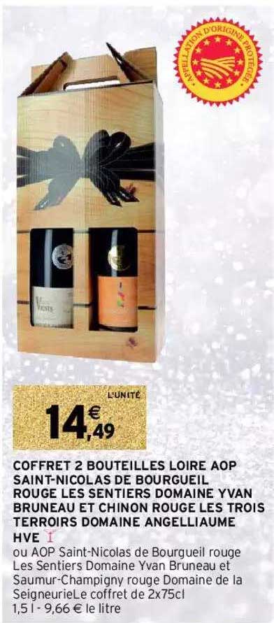 coffret 2 bouteilles loire aop saint-nicolas de bourgeuil rouge les sentiers domaine yvan bruneau et chinon rouge les trois terroirs domaine angelliaume hve
