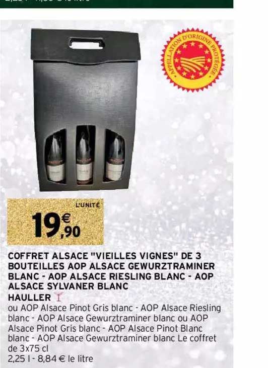coffret alsace "vieilles vignes" de 3 bouteilles aop alsace gewurztraminer blanc - aop alsace riesling blanc - aop alsace sylvaner blanc hauller