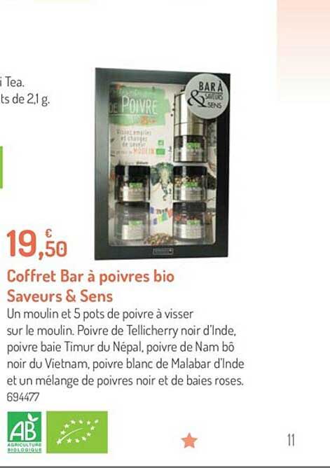 coffret bar à poivres bio saveurs & sens