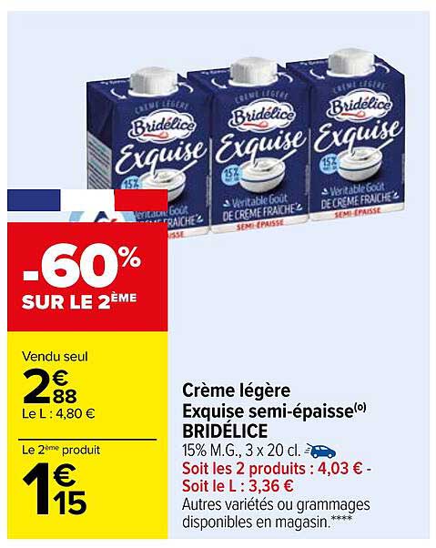 crème légère exquise semi-épaisse bridélice