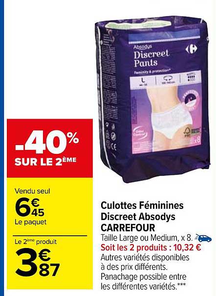 culottes féminines discreet absodys carrefour