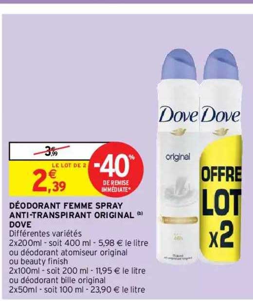 déodorant femme spray anti-transpirant original  dove