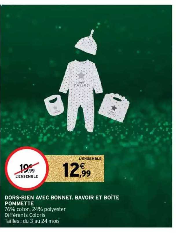 dors-bien avec bonnet, bavoir et boîte pommette