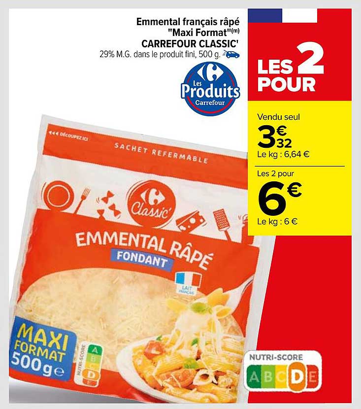 emmental français râpé "maxi format" carrefour classic'