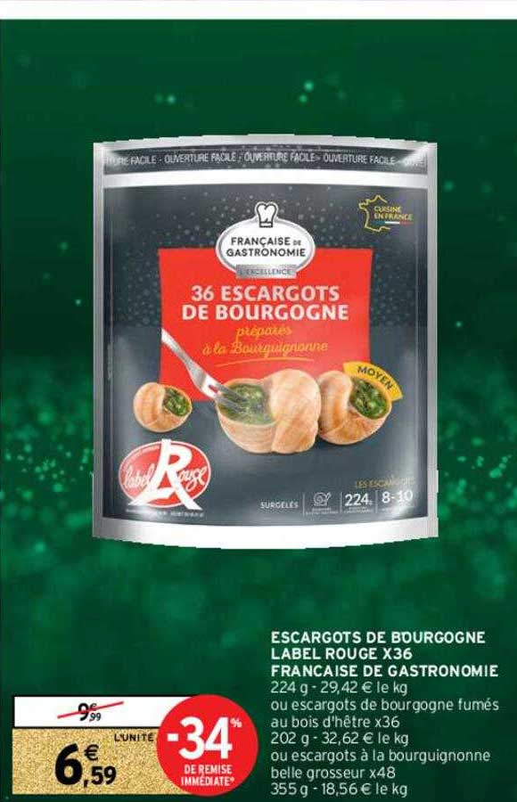 escargots de bourgogne label rouge x36 française de gastronomie