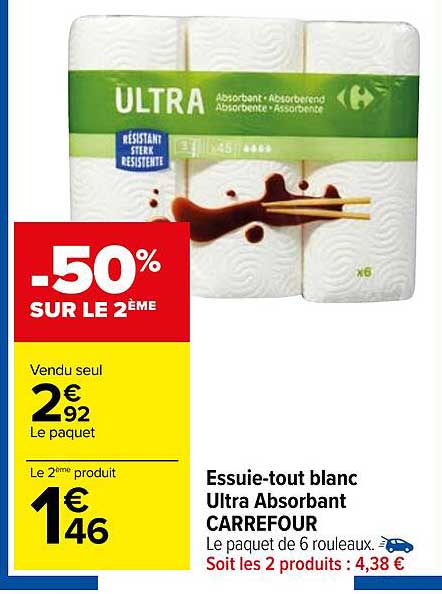 essuie-tout blanc ultra absorbant carrefour