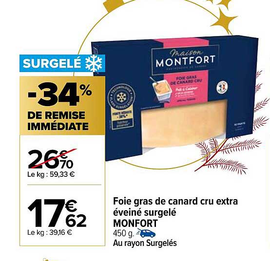 Foie Gras De Canard Cru Extra éveiné Surgelé Monfort