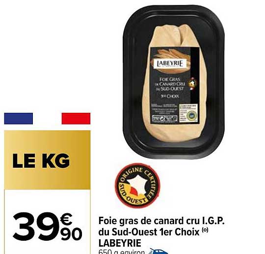 foie gras de canard cru i.g.p. du sud-ouest 1er choix labeyrie