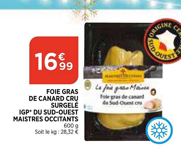foie gras de canard cru surgelé igp du sud-ouest maistres occitants