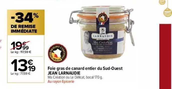 foie gras de canard entier du sud-ouest jean larnaudie