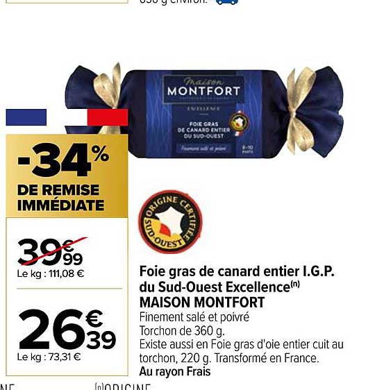 foie gras de canard entier i.g.p. du sud-ouest excellence maison montfort