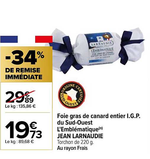 foie gras de canard entier i.g.p. du sud-ouest l'emblématique jean larnaudie