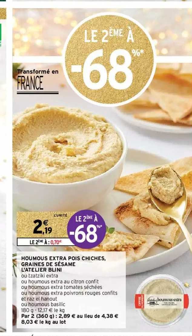 houmous extra pois chiches, graines de sésame l'atelier blini