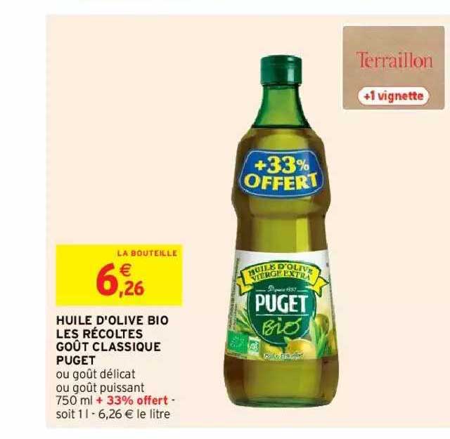 Huile D'olive Bio Les Récoltes Goût Classique Puget